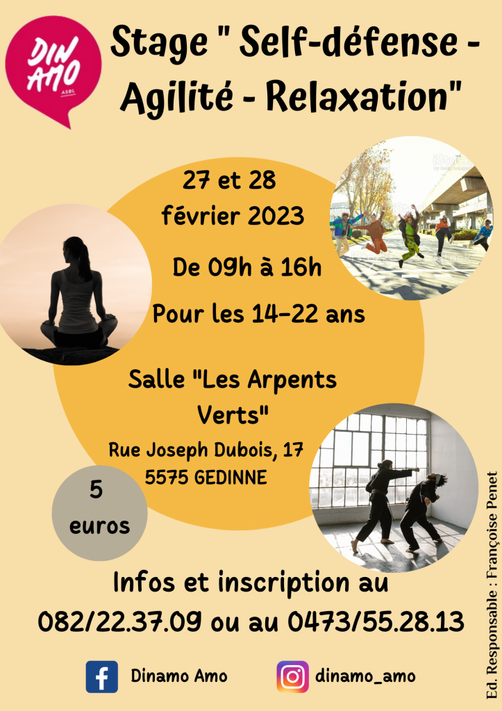 Affiche stage Self-défense - Agilité-Relaxation Gedinne 2023